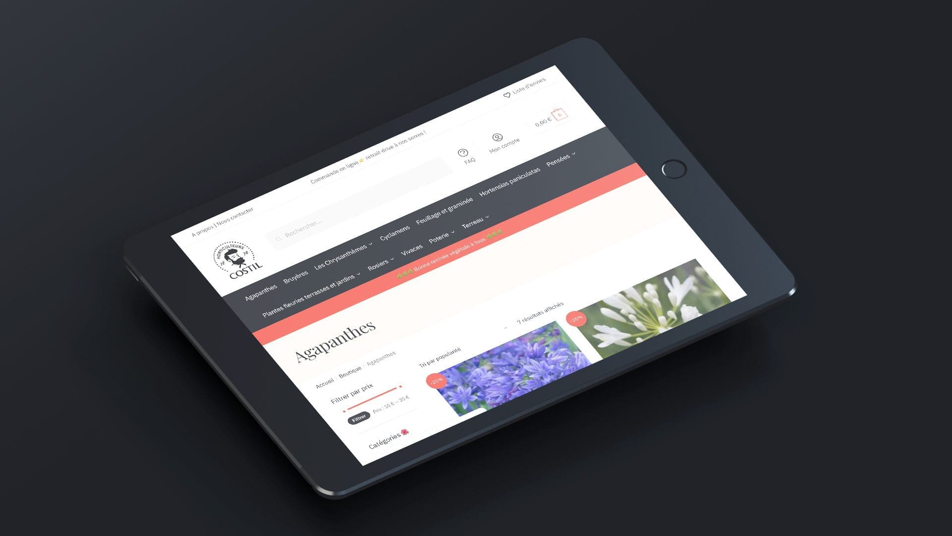 Projet Site e commerce Horticulteurs Costil iPad